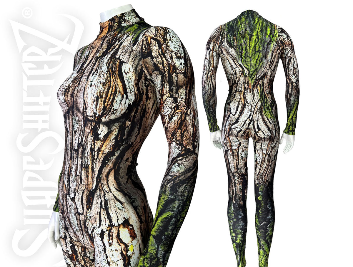 Women's Moss Tree Costume Catsuit – High Collar, Back Zip