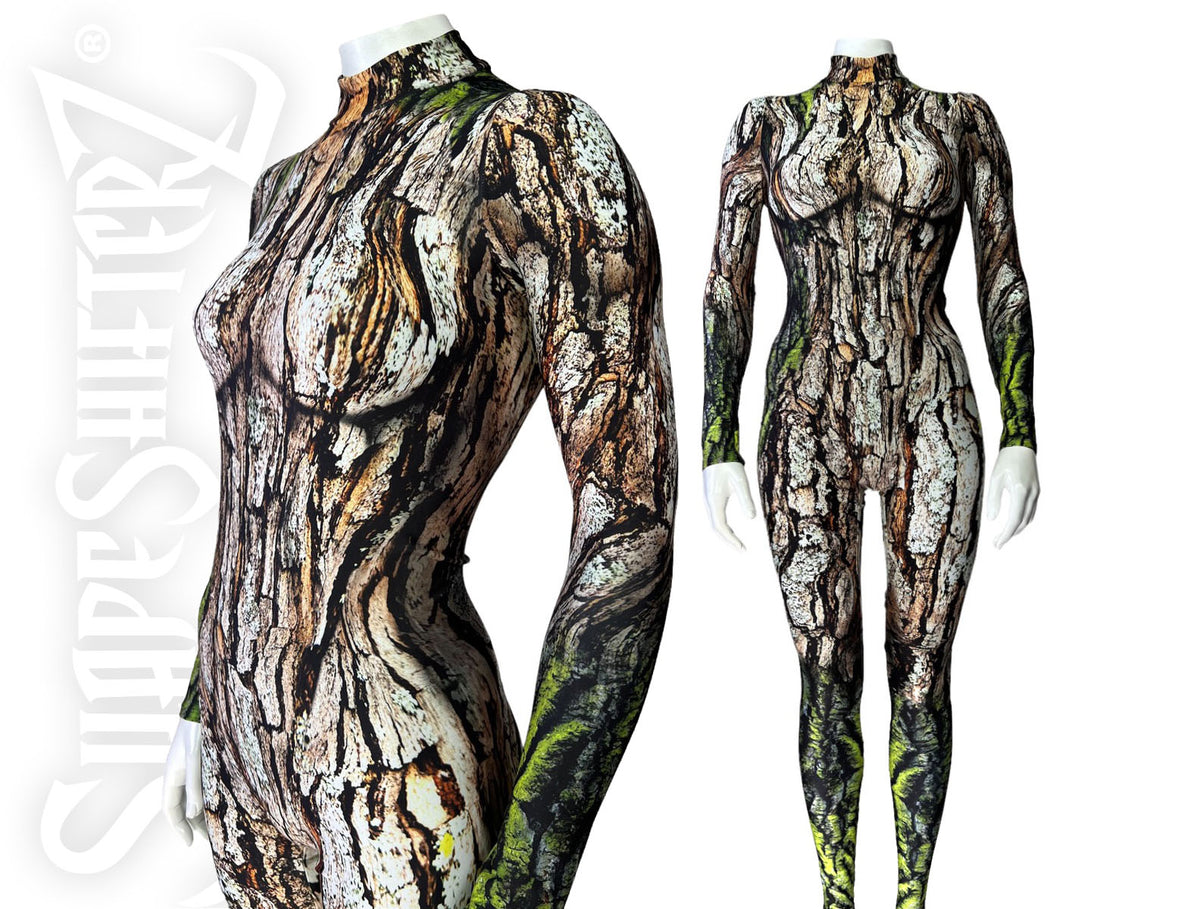 Women's Moss Tree Costume Catsuit – High Collar, Back Zip
