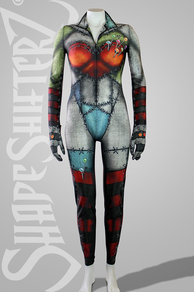 Stitched Up Doll High Collar Bodysuit wZipper - Cosplay | Athletics | Performance