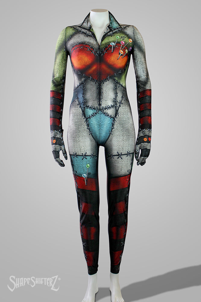 Stitched Up Doll High Collar Bodysuit wZipper - Cosplay | Athletics | Performance