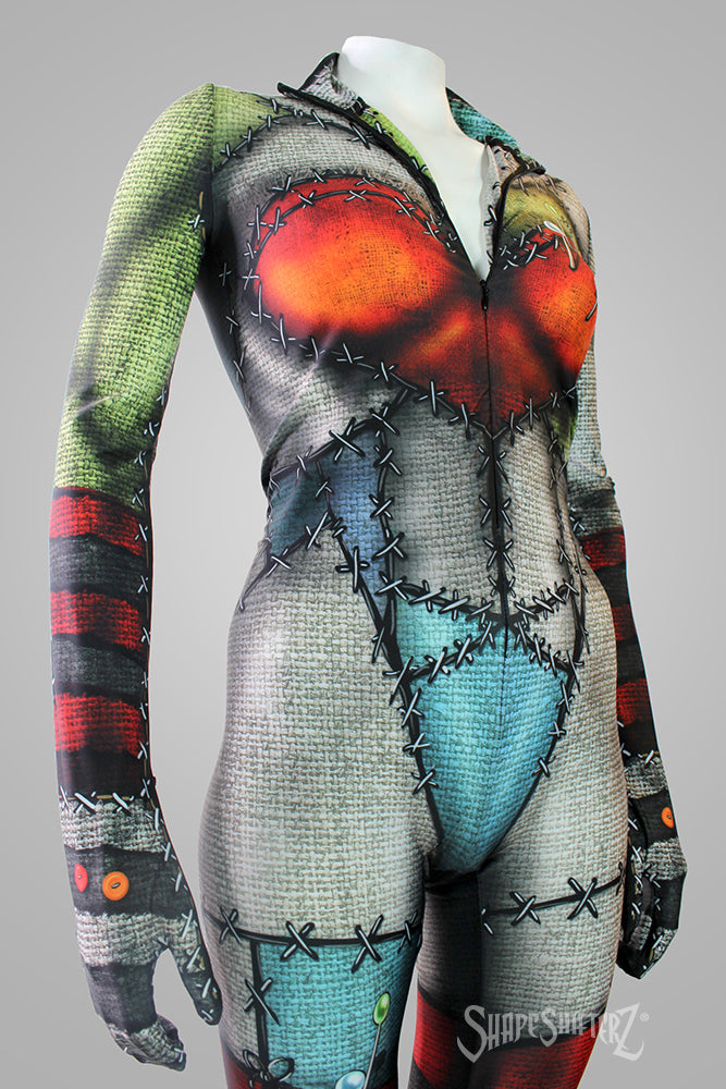 Stitched Up Doll High Collar Bodysuit wZipper - Cosplay | Athletics | Performance