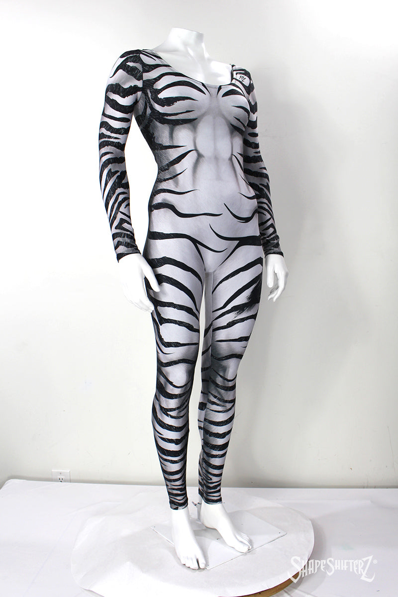 Women's Zebra Costume Catsuit – Scoop Neck, Pull-Up Fit