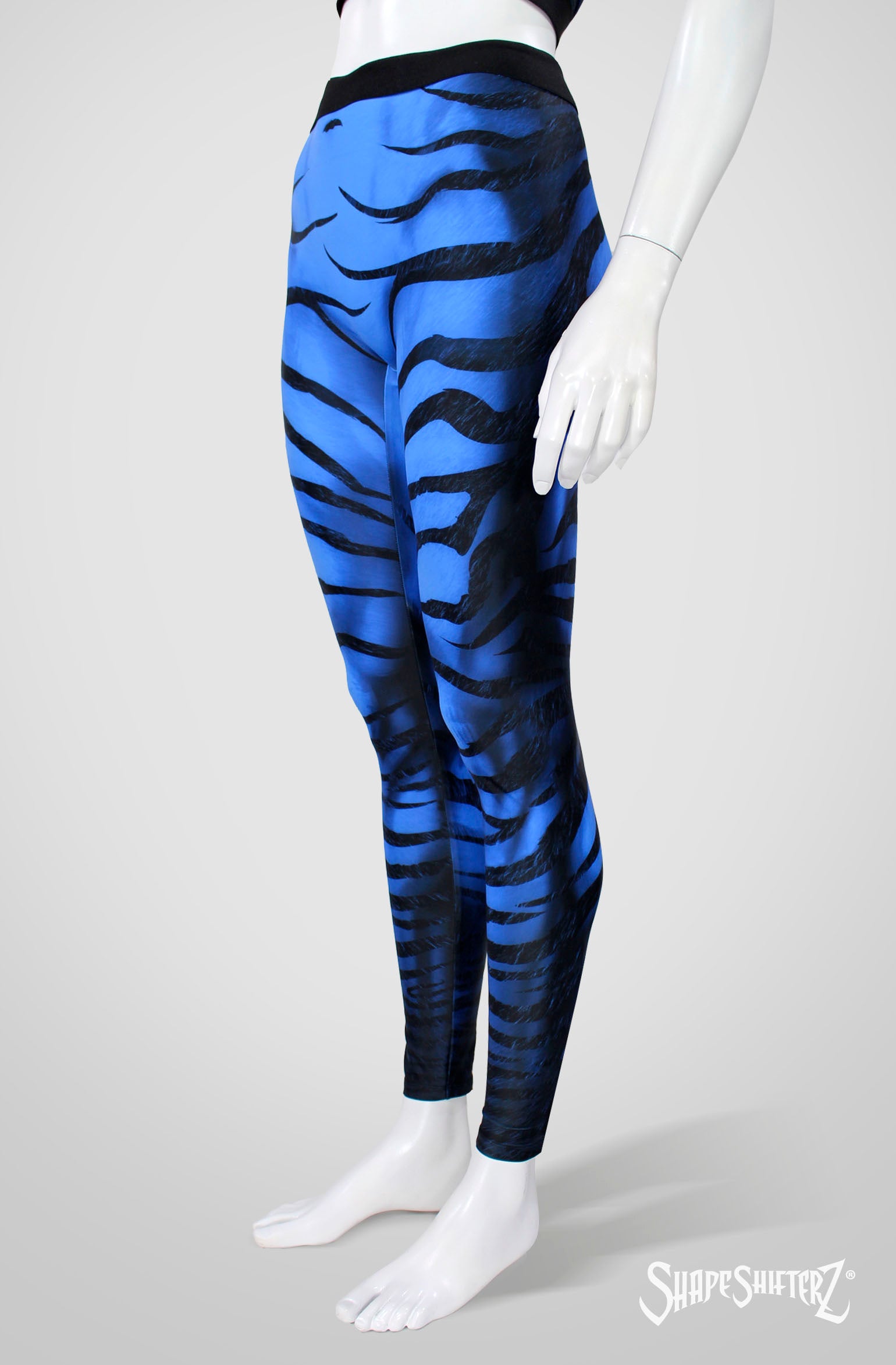 New Mix Blue Colorful Striped Zig Zag Print Leggings, One Size
