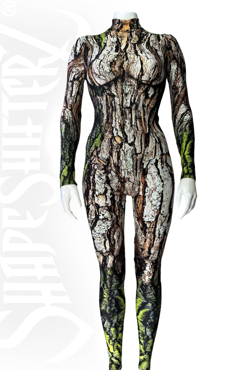 Women's Moss Tree Costume Catsuit – High Collar, Back Zip