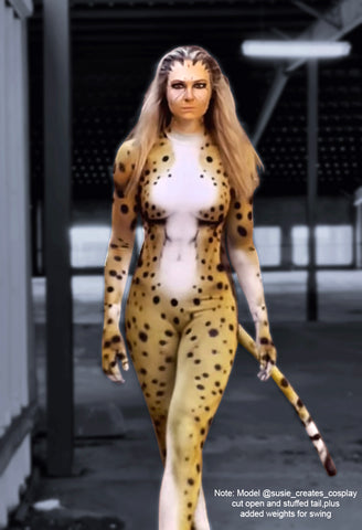 Cheetah High Collar Bodysuit with Zipper in the Back + Separate Hanging Tail